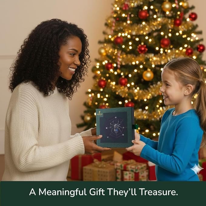 Matashi Black Spider Hanging Ornament for Christmas Tree w Blue, Clear Crystals –Lucky Spider Web Decoration for Tree, Seasonal Decor Holiday Hanging Ornament Gift Inspired by Christmas Spider Legend