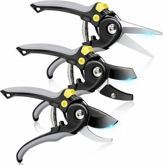 Jardineer Pruning Shears for Gardening, 3Pack Stainless Steel Garden Shears Set include Bypass Hand Pruner, Anvil Pruning Scissor, Pruning Snips for Flowers, Herbs and Small Branches