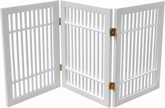Pet Dog Gate Strong and Durable Freestanding Folding Acacia Hardwood Portable Wooden Fence Indoors or Outdoors by Urnporium (White Pet Gate, 3 Panel 24" Tall)