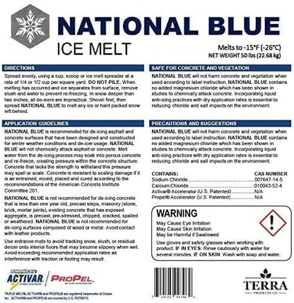 National Blue Snow Salt Ice Melt 50lb Bucket - Fast Acting Ice Melter - Pet, Plant and Concrete Friendly, Environmentally Safe - Free of Magnesium Chloride - Melts to -15°F