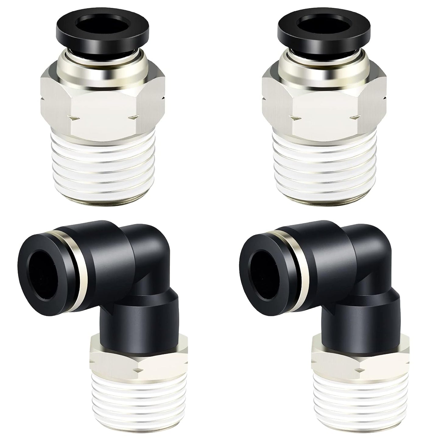 TAILONZ PNEUMATIC Elbow and Straight Combination 5/16 Inch Tube OD x 3/8 Inch NPT Thread Push to Connect Fittings PC-5/16-N3+PL-5/16-N3(Pack of 4)