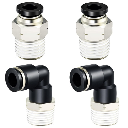 TAILONZ PNEUMATIC Elbow and Straight Combination 5/16 Inch Tube OD x 3/8 Inch NPT Thread Push to Connect Fittings PC-5/16-N3+PL-5/16-N3(Pack of 4)