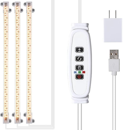 LED Grow Light Strips, Full Spectrum Plant Growing Lights for Indoor Plants 3500K, 144 LEDs Plant Lamp with 3/9/12H Timer, 10 Dimmable Levels, 3 Head 13 Inches
