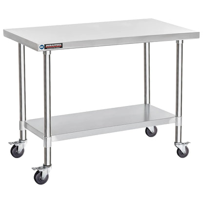 DuraSteel 24x48 NSF Stainless Steel Cart - Heavy Duty Food Prep Table with Undershelf - Rolling Kitchen Island on Wheels for Commercial Restaurant Kitchen, Garage, Outdoor Cooking, BBQ Grill, Counter