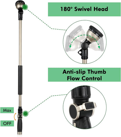 RESTMO 36” Long Watering Wand, Metal Garden Hose Wand with 180° Swivel Head and 10 Spray Patterns, 3ft Heavy Duty Hose Nozzle Sprayer with Thumb Flow Control, Ideal to Water Hanging Baskets, Shrubs