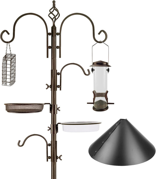 Bird Feeding Station Kit with Squirrel Baffle and Suet Cage Wild Bird Feeder Kit with Mesh Tray, Fruit Hook, and Double W Hook for Attracting Wild Birds
