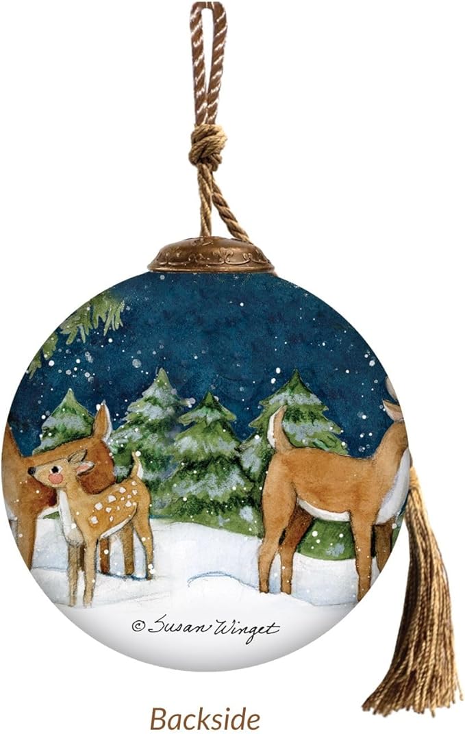 Baby Jesus Woodland Nativity Ornament–Hand-Painted Glass Holy Family Christmas Ornament – Manger Scene with Animals – Religious Christian Ornament – Catholic Keepsake
