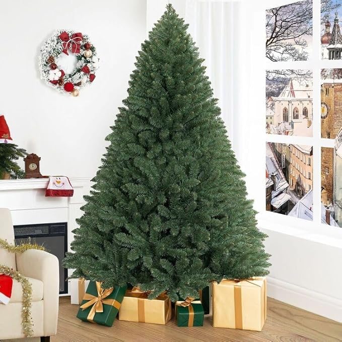 Naomi Home 6.5ft Christmas Tree with Lights, Realistic Spruce Xmas Tree Prelit with Foot Pedal, 1197 Branch Tips, 450 Warm Lights and Metal Stand, Aritificial Tree, Árbol De Navidad