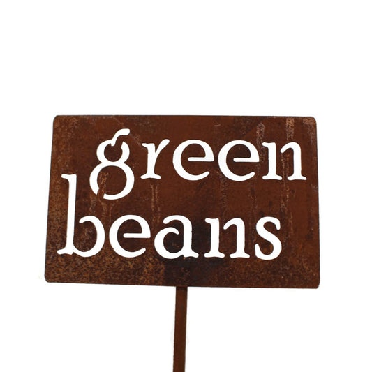 Classic Metal Garden Markers 19 Inches Tall (green beans, Naturally Rusted)
