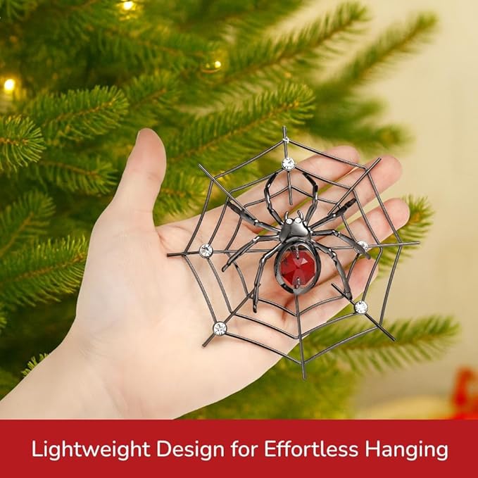Matashi Black Spider Hanging Ornament for Christmas Tree w Red, Clear Crystals – Lucky Spider Web Decoration for Tree, Seasonal Decor Holiday Hanging Ornament Gift Inspired by Christmas Spider Legend