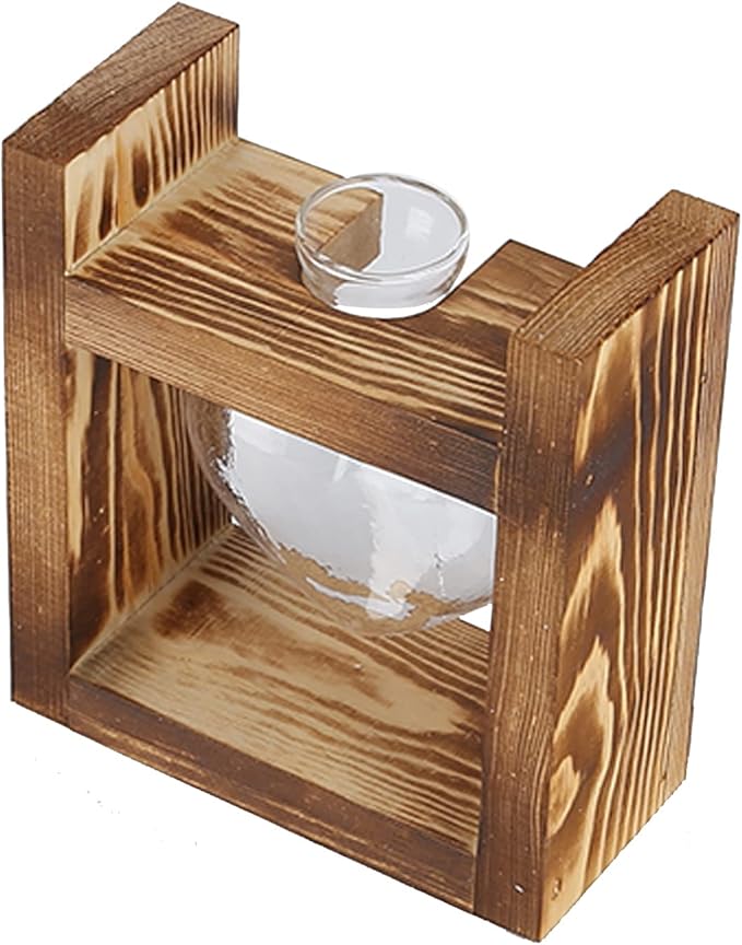 Zerodis Plant Terrarium with Wooden Stand,Heart Shaped Transparent Glass Vase Flower Pot Hydroponics Plant Propagation Station for Hydroponics Plants Home Office Decor (Retro Box + 1