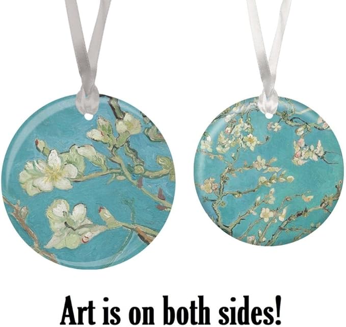 Christmas Tree Ornament, Porcelain Van Gogh Almond Blossom fine Art Keepsake Ornament by RainCaper