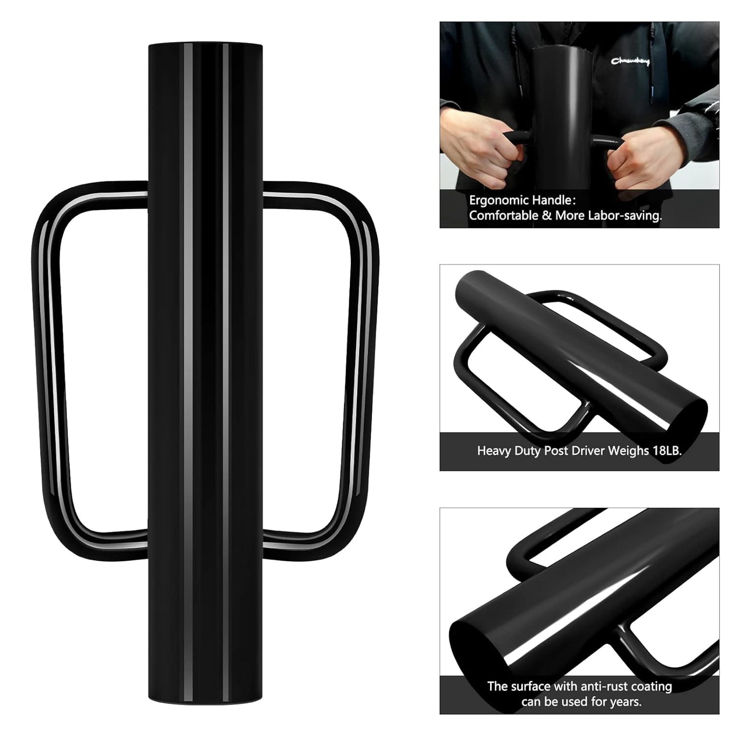 Gtongoko 18LB T Post Driver with Handles Heavy Duty Fence Post Driver Post Pounder for T-Posts，U Channel，Metal Post and Sign Post Pole Driver Tool,17 Inch Black