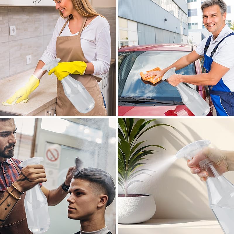 Plastic Spray Bottles Empty Spray Bottle 28.4oz Heavy Duty Spraying Bottles Mist/Stream Water Bottle for Cleaning Solutions, Plants, Pet, Essential Oils, Hair (Clear4)