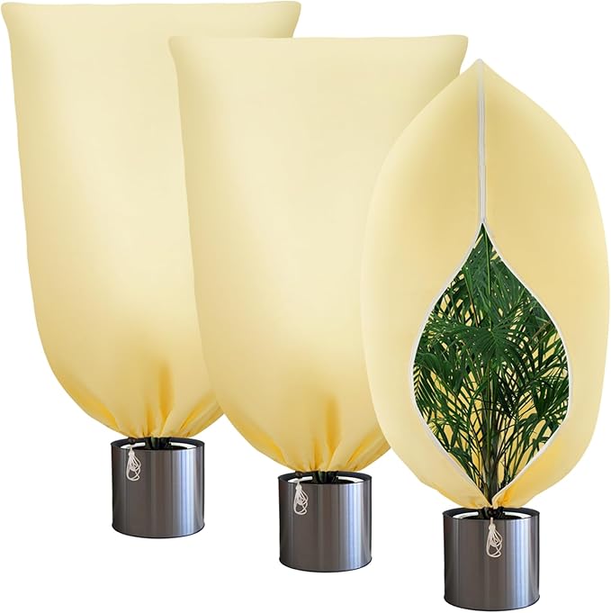 3 Pack Winter Plant Covers Freeze Protection, Thicker Frost Cloths Tree Covers with Zipper & Adjustable Drawstring, Antifreeze Protective Cover for Garden Shrub Plants, 47.2” x 70.8”