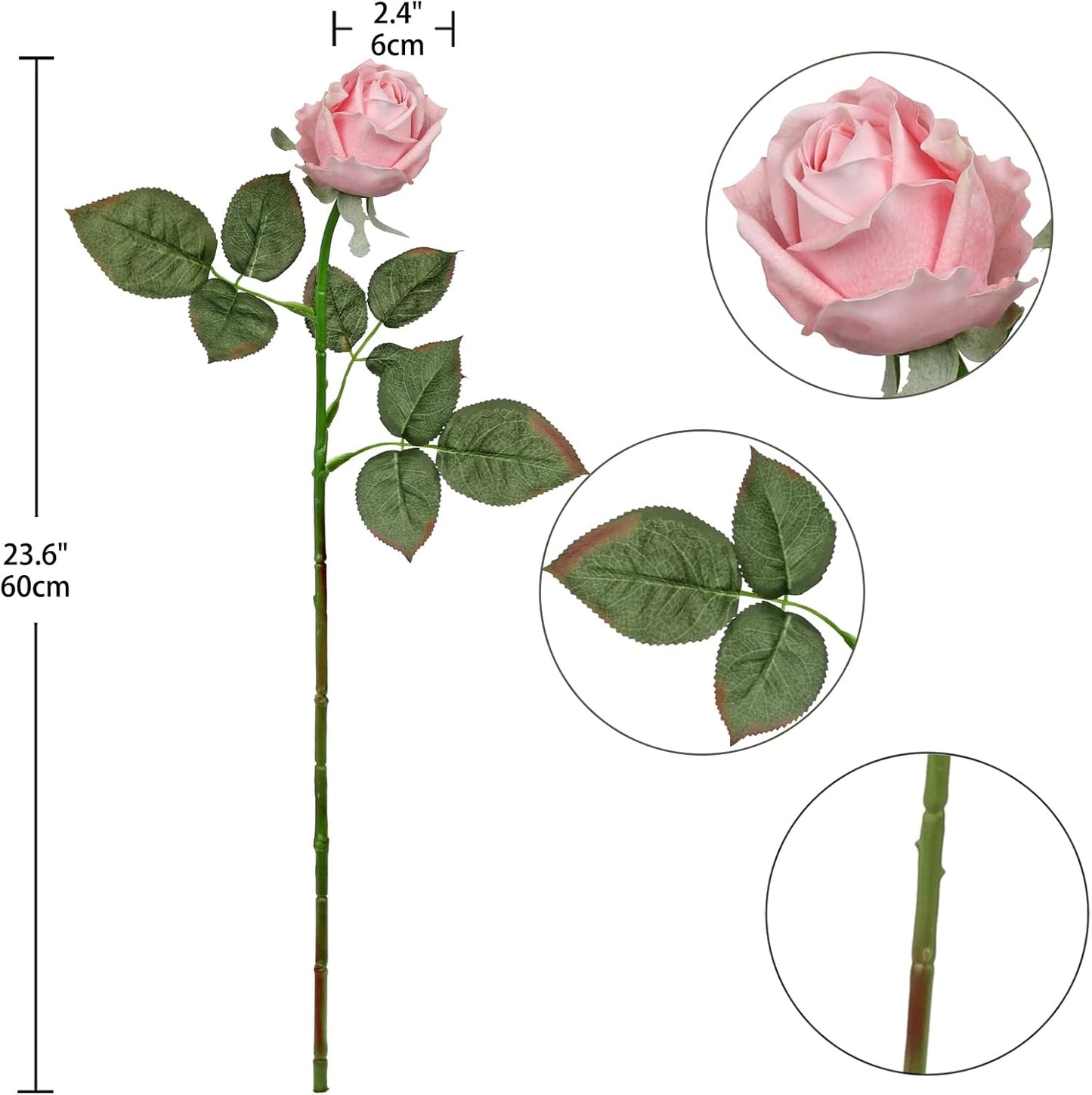 Artificial Realistic Roses Pale Pink Flowers 24" Real Touch Silk Roses Bouquet Long Stems Rose Fake Roses Decor for Home Party Wedding Table Centerpieces Roses Realistic - 5 Pcs