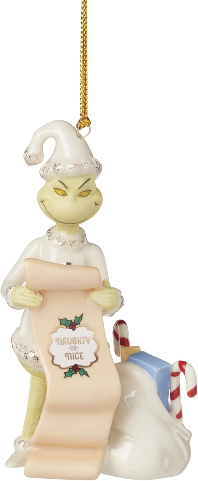 Lenox Ornaments, The Grinchs List Ornament, Porcelain Material with Gold Accents, Includes Gold Cord for Hanging, Holiday Decorations, Christmas Tree, Christmas Decoration, Tree Decor (1 Piece)