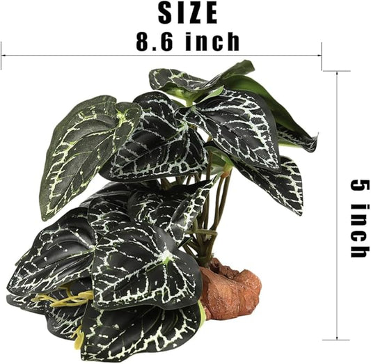 Reptile Plants for Terrarium, Ball Python Tank Decor Accessories fit Bearded Dragon Crested Leopard Gecko Lizard Chameleon Snake Frog Tortoise Hermit Crab - Fake Anthurium Crystallinum