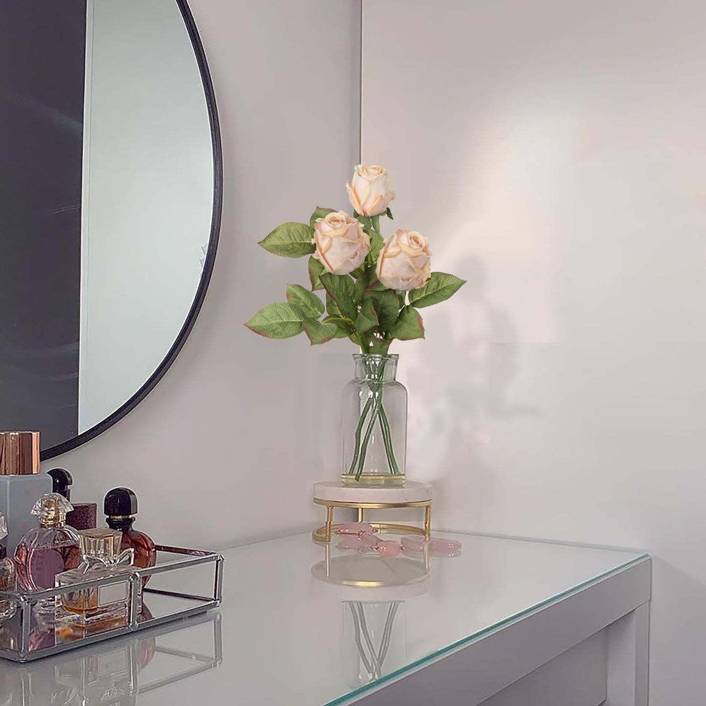 Artificial Realistic Roses Champagne Flowers 24" Real Touch Silk Roses Bouquet Long Stems Rose for Flower Arrangement Fake Roses Decor for Home Party Wedding Table Centerpieces Roses Realistic - 5 Pcs