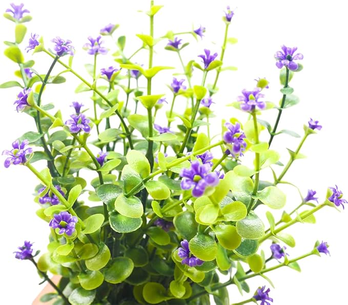 Artificial Mini Potted Plants Fake Plastic Milan Flower for Farmhouse Living Room Bathroom Office Desk Shelf Home Greenery Decoration (Purple)
