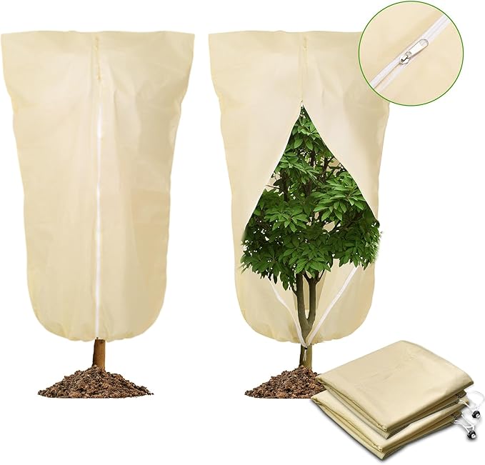 2 Pack 32"x24" Winter Plant Cover Freeze Protection Frost Cloth Blankets, 3 oz/yd² Frost Covers with Zipper Drawstring, Frost Protection Tree Cover for Outdoor Plant Cold Weather Protector
