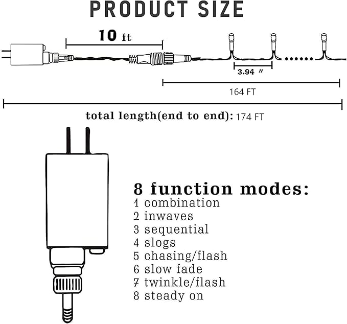 Dazzle Bright 164 FT 500 LED Christmas String Lights, Waterproof Green Wire String Lights with 8 Modes, Outdoor Christmas Decorations for Indoor Garden Party Yard Decor (Warm White)