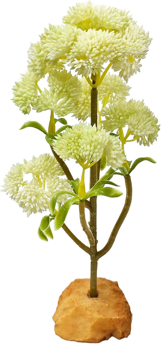 Woyrise Reptile Plants Succulent, Artificial Desert Plant for Terrarium Decor, Bearded Dragon Tank Accessories fit Gecko Lizard Chameleon Ball Python Snake - White Hylotelephium