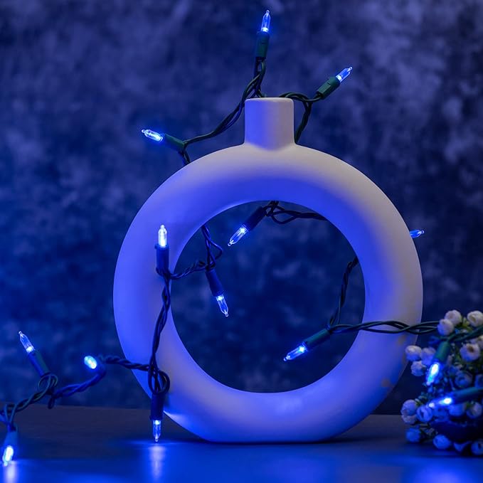 YULETIME 100 Count Blue Christmas Lights, 33 Feet Green Wire UL Certified Incandescent-Like LED Mini String Lights