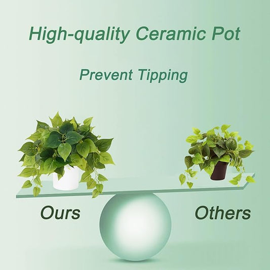 Waipfaru Faux Plants Indoor with Ceramic Pots, Realistic Small Fake Plants, Fake Plants with Pothos, Fake Potted Plants, Artificial Plant for Home Shelf Bathroom Kitchen Office Indoor Outdoor Decor