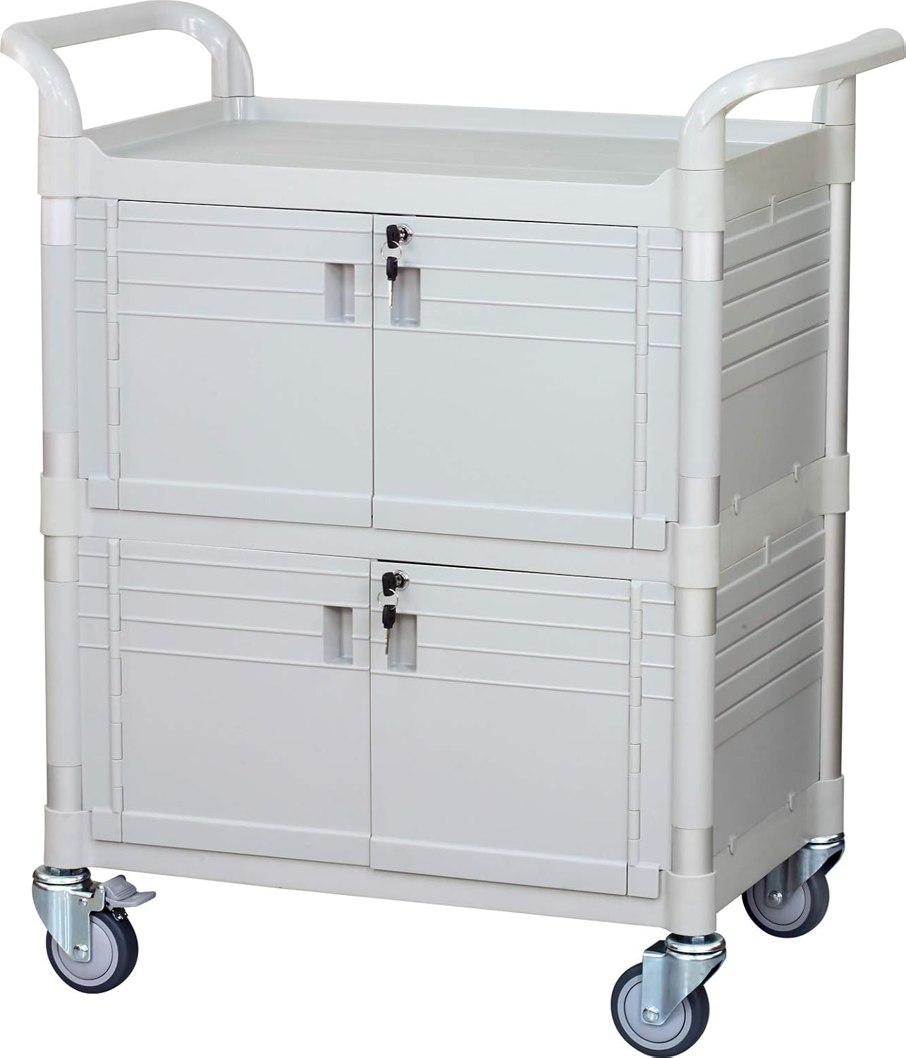 [JaboEquip] Commercial Double Lockable Medical Cart 3 Shelf Hospital Cart L34.43xD19.69xH40.55 inch Off-White (Light Grey) Color