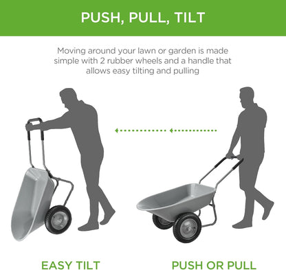 Best Choice Products Dual-Wheel Home Utility Yard Wheelbarrow Garden Cart w/Built-in Stand for Lawn, Gardening, Construction - Gray