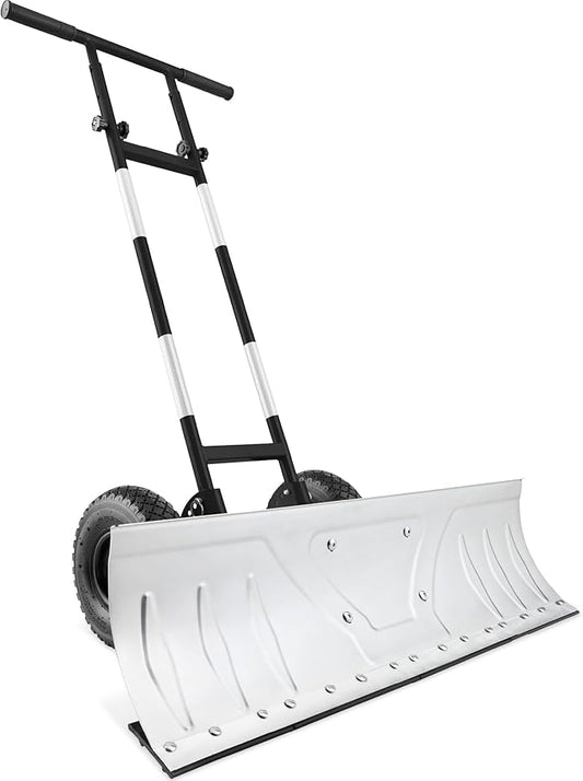 Best Choice Products 36in Galvanized Blade Heavy-Duty 2-Wheel Snow Pusher Hand Plow for Snow Removal w/Wheels, Adjustable Handle, Blade Angle - Silver