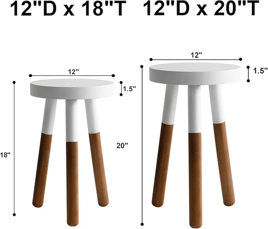 12" Reverse Dipped Wood Plant Stand, Wood Accent Stool,Milking Stool Drinking Table Small Side Table Set (18"+20" Tall)