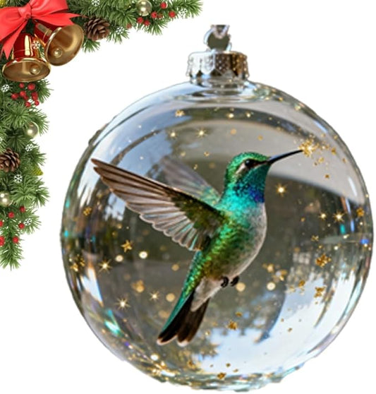 Winter Birds Christmas Glass Bauble Collection, Nature’s Birds Crystal Glass Ornament Set, 2026 Cute Hummingbird Christmas Tree Ornaments, for Xmas Tree Memorial Gifts, Room Decor(Styleg)