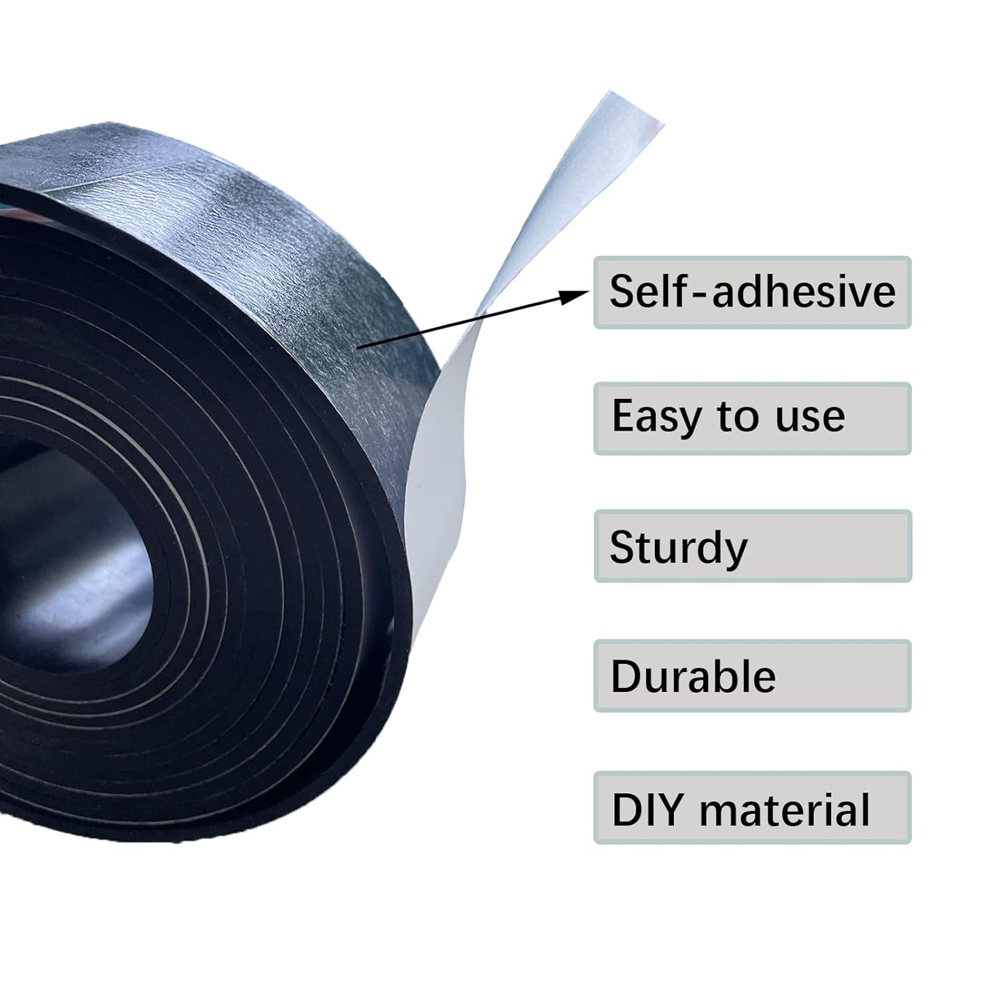 Solid Rubber Strips with Adhesive 1/8 (.125)" Thick X 2" Wide X 10'Long, Solid Rubber Sheet Rolls Self Adhesive for Anti-Slip, Anti-Vibration (2" X10'X1/8")