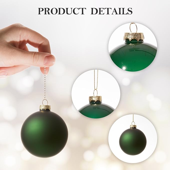 DN DECONATION Christmas Decorations Balls Set Indoor, Green Glass Christmas Tree Balls Ornaments, 9PCS 3.14” Holiday Hanging Ornaments for Christmas Tree Decorations & Winter Decor