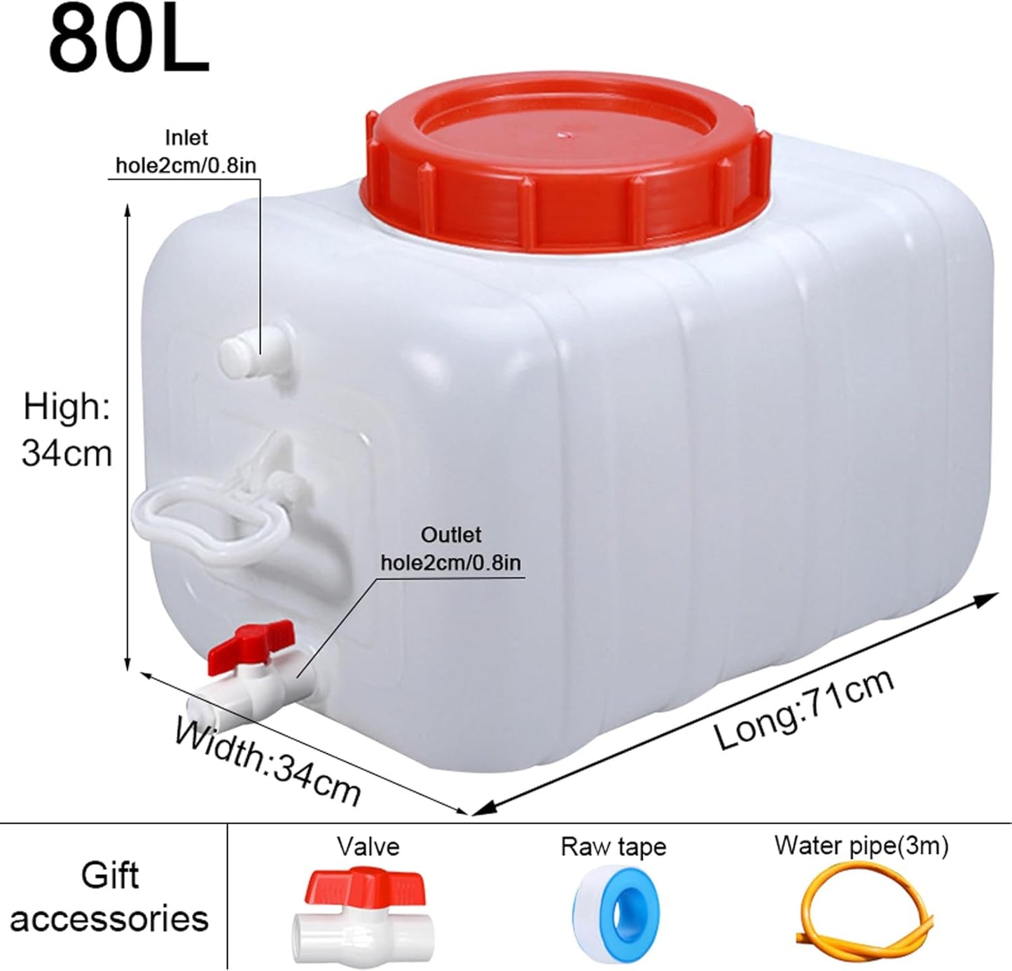 Water Storage Containers Water Carrier Plastic Water Tank with Tap Emergency Water Container 50L/80L/110L/200L Water Bucket Jug for Hiking Camping Driking Outdoors Indoors(Size:80L)