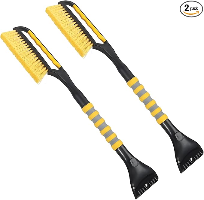 Snow Brush and Ice Scraper for Car Windshield,26.4" Window Scraper Deicer for Car SUV and Truck,Ice Scrapers and Brushes 2 in 1,Winter Car Automotive Exterior Accessories(2Pack Yellow)