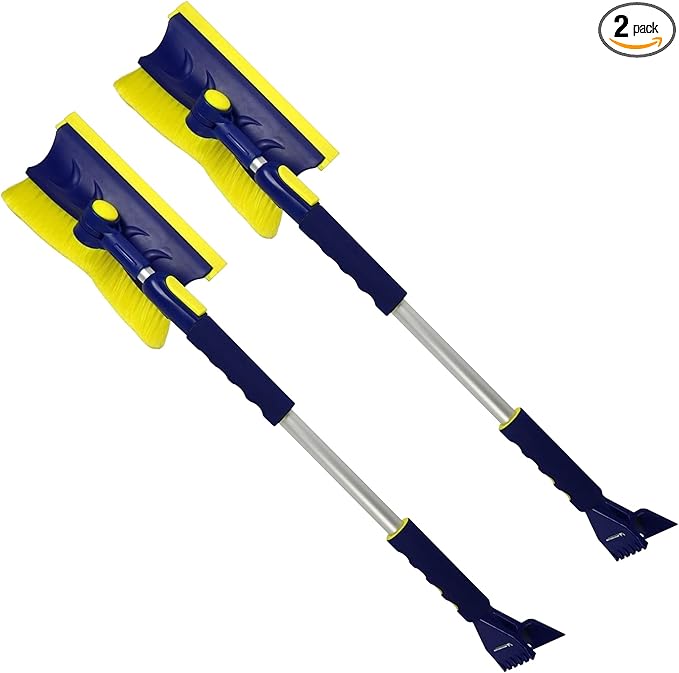 Michelin Snow Brush for Car Windshield (Pack of 2) – Ice Scraper with Extendable 34-49" with Foam Grip, Pivoting Head & Scratch-Free Bristles Heavy-Duty Winter Car Accessory for SUV, Truck, Van, Auto