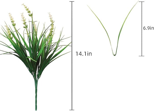 Outdoor Artificial Plants 12 Bundles White Wild Flowers Look Real Fake Flower for Outdoors Spring Summer for Outside Window Box Planter Garden Decor (12 Bundles White Monkey Grasses)