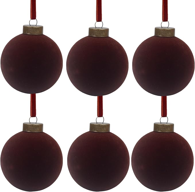 6 Pcs Velvet Christmas Balls Bulk Shatterproof Plastic Christmas Tree Decorations for Decorative Hanging Baubles (6, Coffee, 3.94Inch)