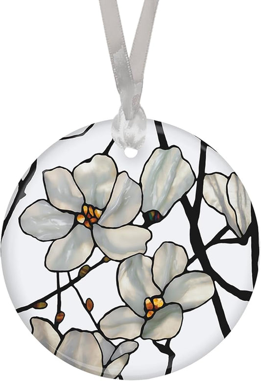 Christmas Tree Ornament, Porcelain Tiffany Magnolia fine Art Keepsake Ornament by RainCaper
