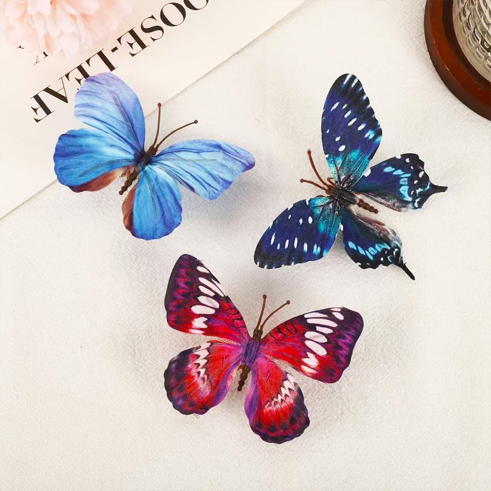 Artificial Butterfly, 3D Artificial Butterfly Clips,Silk Floral Butterflies, Suitable for Home Decoration, Flower Arrangement and Foil The Festive Atmosphere (8 Pcs)