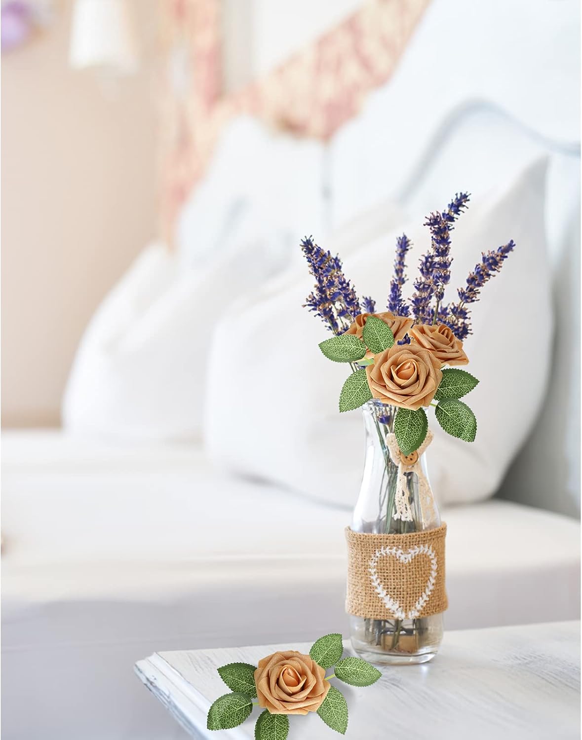 AmyHomie Artificial Flower Gold Rose 25pcs Real Looking Fake Roses w/Stem for DIY Wedding Bouquets Centerpieces Arrangements Party Baby Shower Home Decorations