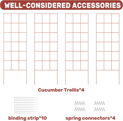 DOEWORKS Cucumber Trellis, 56" High Foldable A Frame Garden Trellis, 2 Pack, Plant Support for Climbing Cucumber, Beans, Tomatoes, Flowers, Red