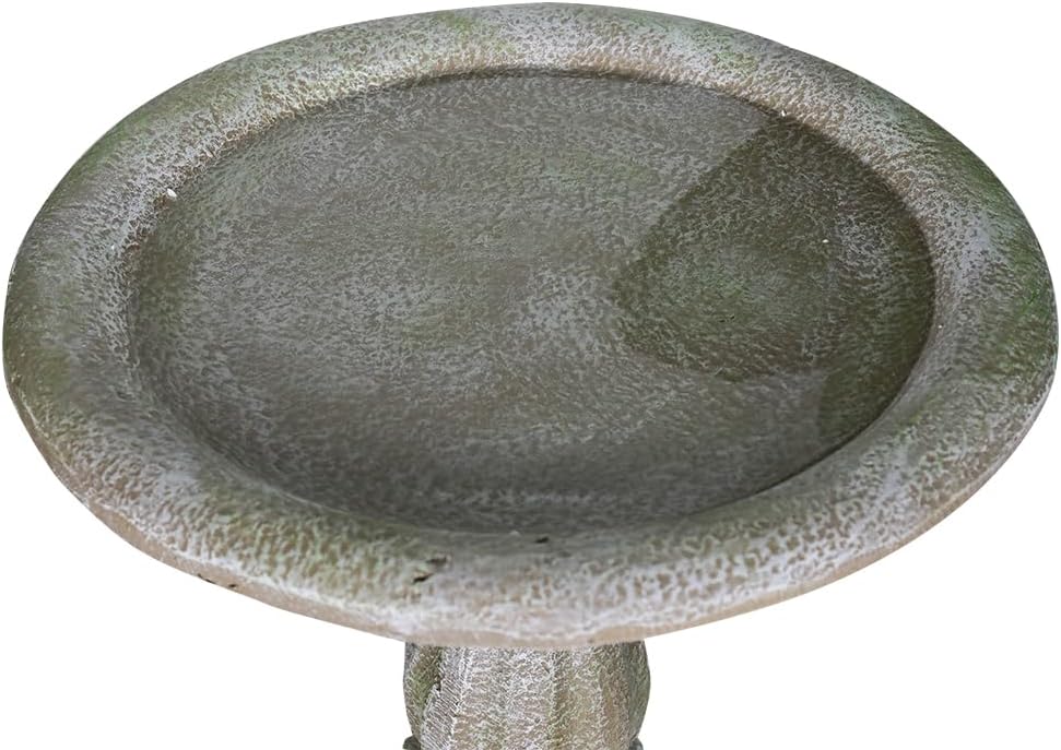 SunJet 23.8” H x 20” Dia Outdoor Birdbath with Exquisite Carvings Pedestal - Fibre Reinforced Concrete Birdbaths, Neoclassical Style Design for Garden Decor & Bird Attraction