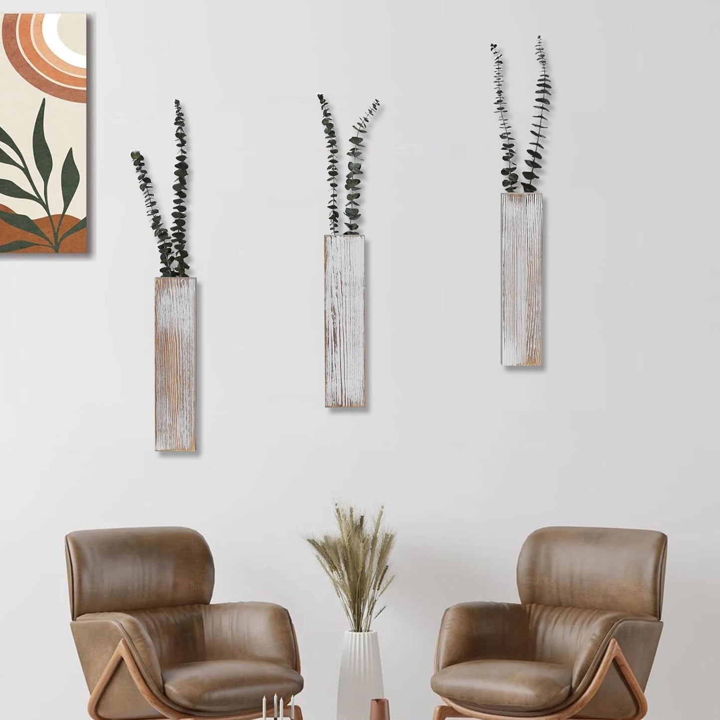 Wooden Wall Planter Set of 3 - Modern Home Decor for Living Room, Bedroom, Bathroom - Vintage Finish Planter for Dried Flowers, Faux Greenery, Indoor Plants