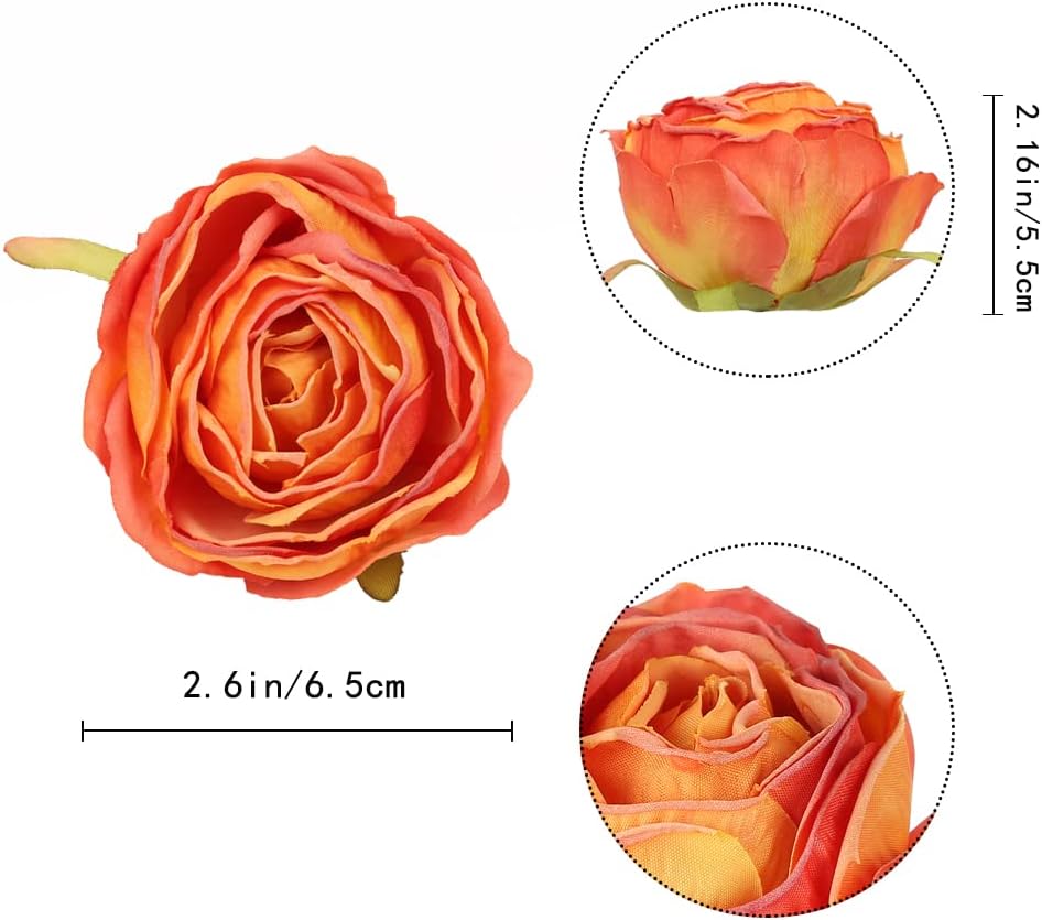IPOPU Artificial Flowers Rose Heads 25PCS Artificial Rose Flower for Decorations Dried Flower Rose Heads Bulk for Wedding Flower Wall Decor Bridal Party Room Decor (Sunset Mixed)