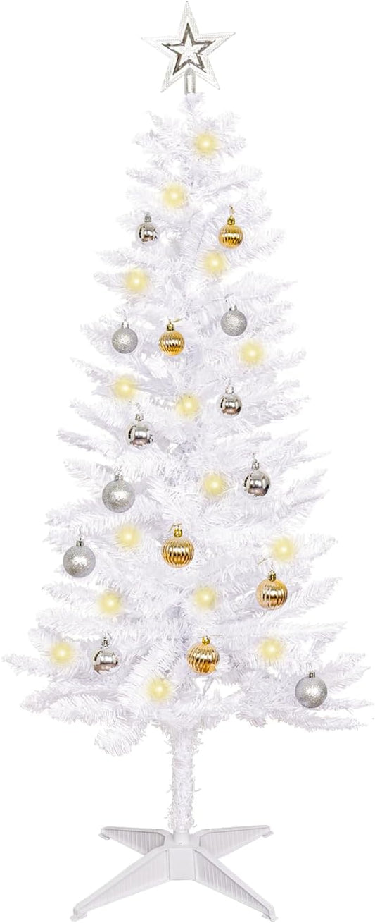Sunshine White Christmas Tree with Light 4ft Artifical Full Christmas Tree with Ball & Star Ornaments 8 Lighting Modes for Holiday Decor