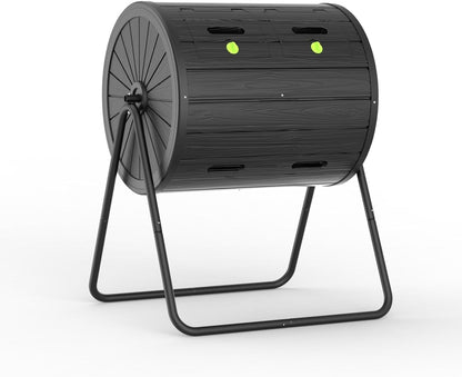 Dual Chamber Tumbling Composter 43 Gallon Large Outdoor Tumbling Composter Efficient Batch Composting Easy Turn Design (Black)